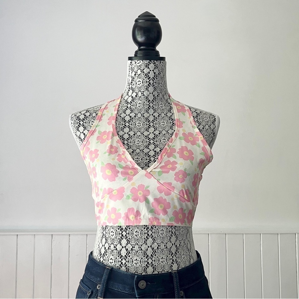 ROMWE Floral Halter Smocked Bralette Crop Top Size 2